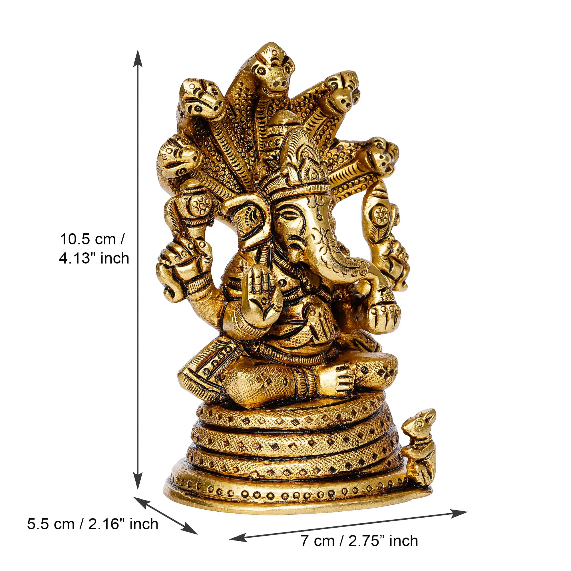 Ecraftindia Golden Brass Ganesha Idol With Naag Devta | Lord Ganesha Idol For Home Decor Office | Ganesha Statue | Ganesh Ganpat